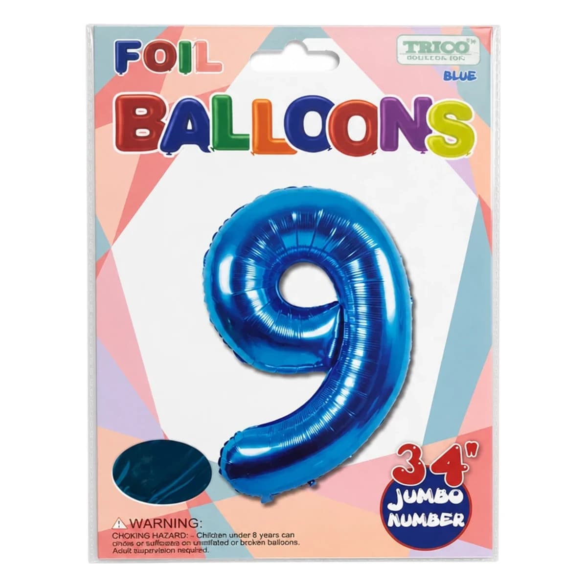 34" Blue Number 9 Foil Balloon