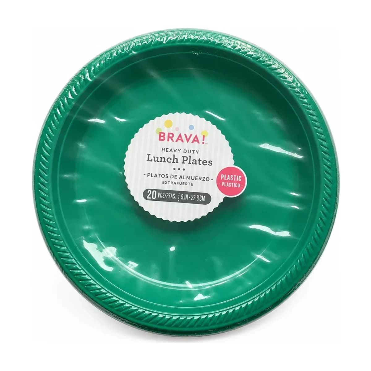 9" Green Heavy Duty Plastic Lunch Plates, 20 Pack