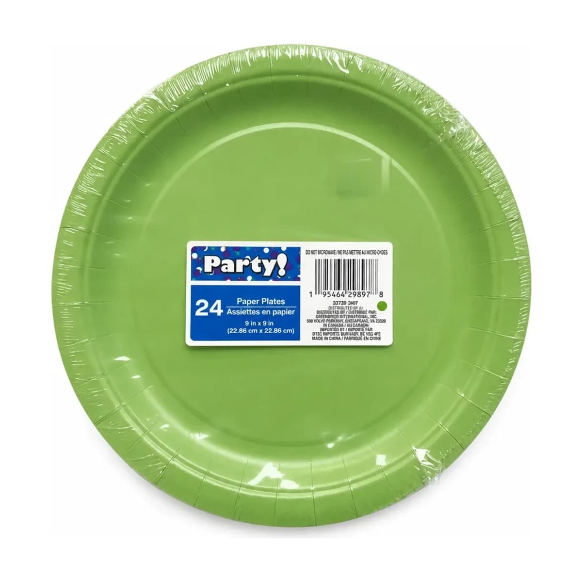 9" Lime Green Paper Plates, 24 Pack
