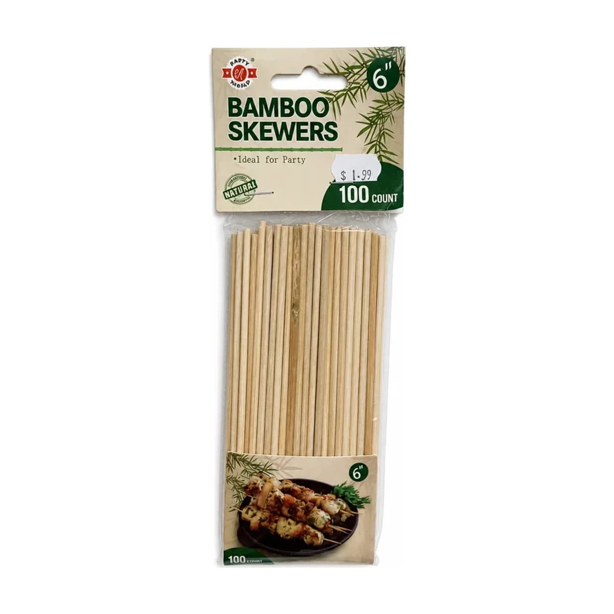 Bamboo Skewers, 6 in 100 Pack