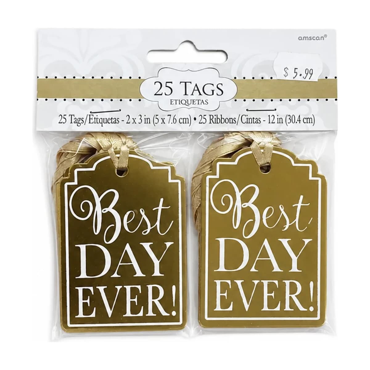 Best Day Ever Gift Tags with Ribbon, 25 Pack