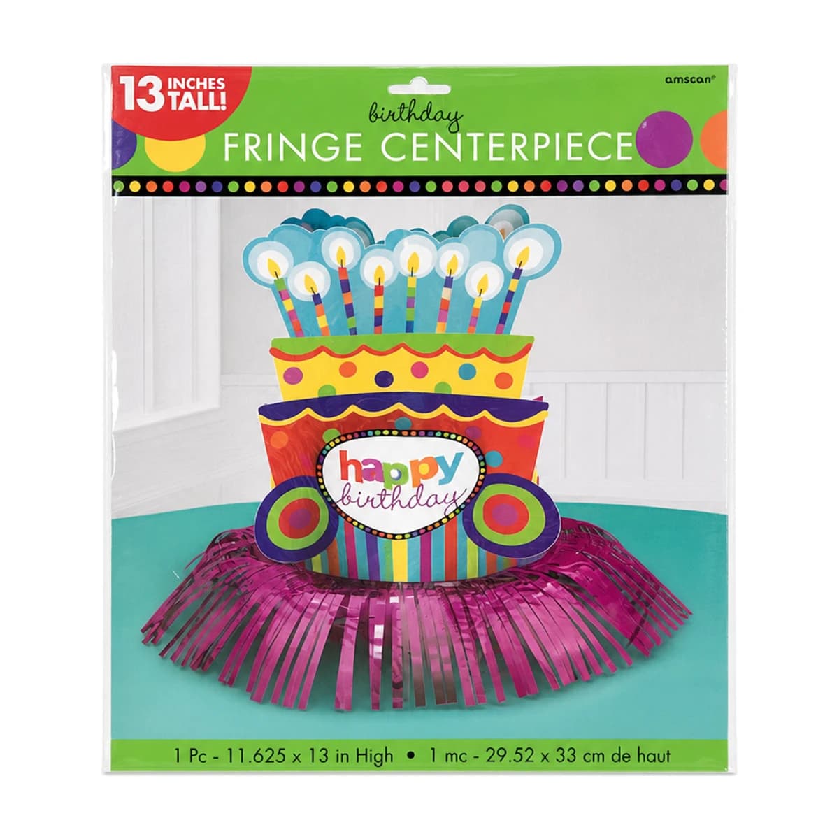 Birthday Cake Fringe Centrepiece, 13 in