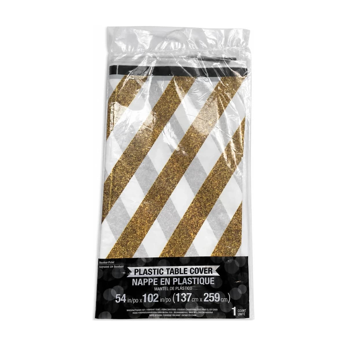 Black and Gold Stripe Table Cover, 54 x 102 in
