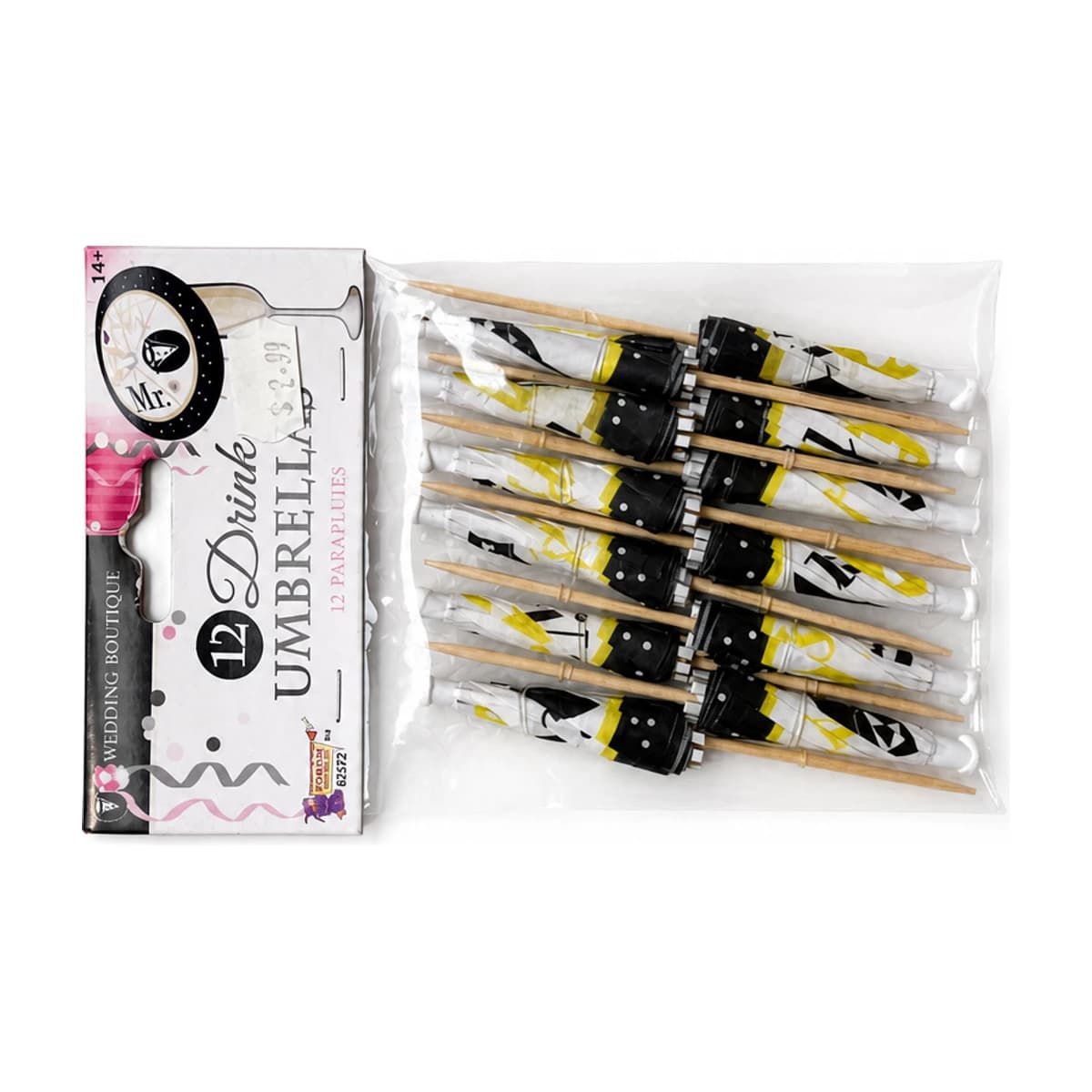 Mr and Mrs Wedding Drink Umbrellas, 12 Pack