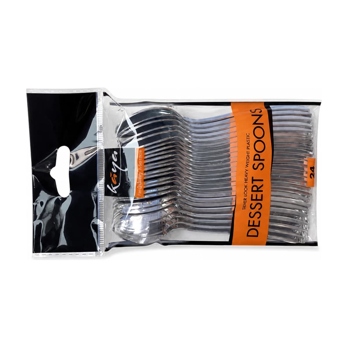 Silver Plastic Dessert Spoons, 24 Pack