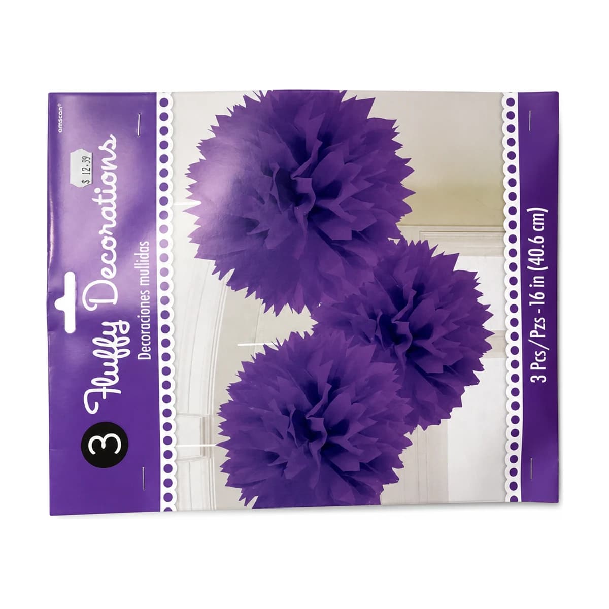 Purple Fluffy Tissue Pom Poms, 3 Pack