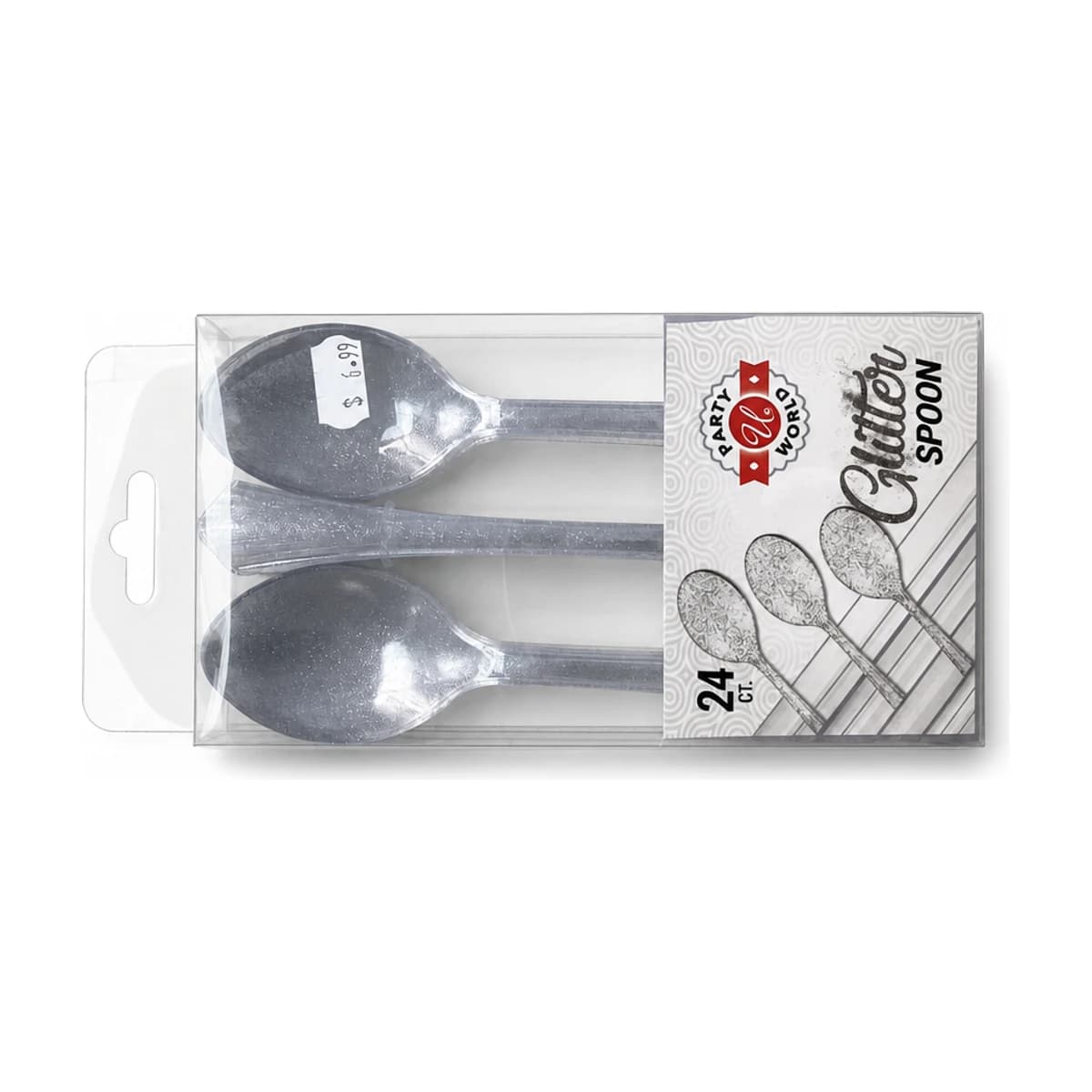 Silver Glitter Plastic Spoons, 24 Pack