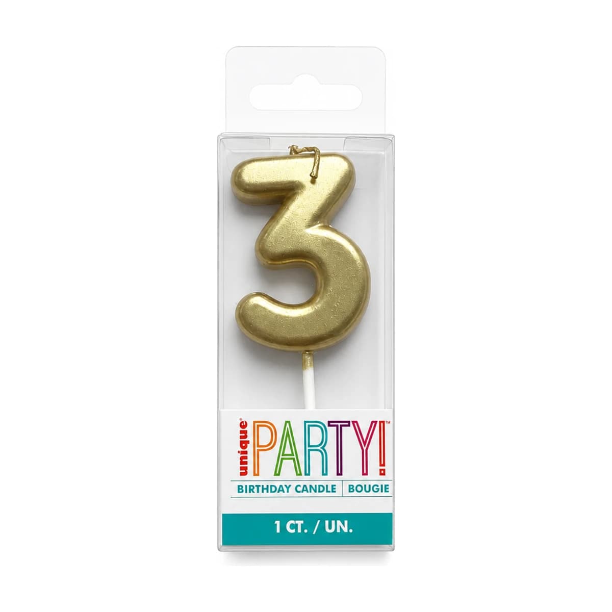 Gold Mini Birthday Candle, Number 3