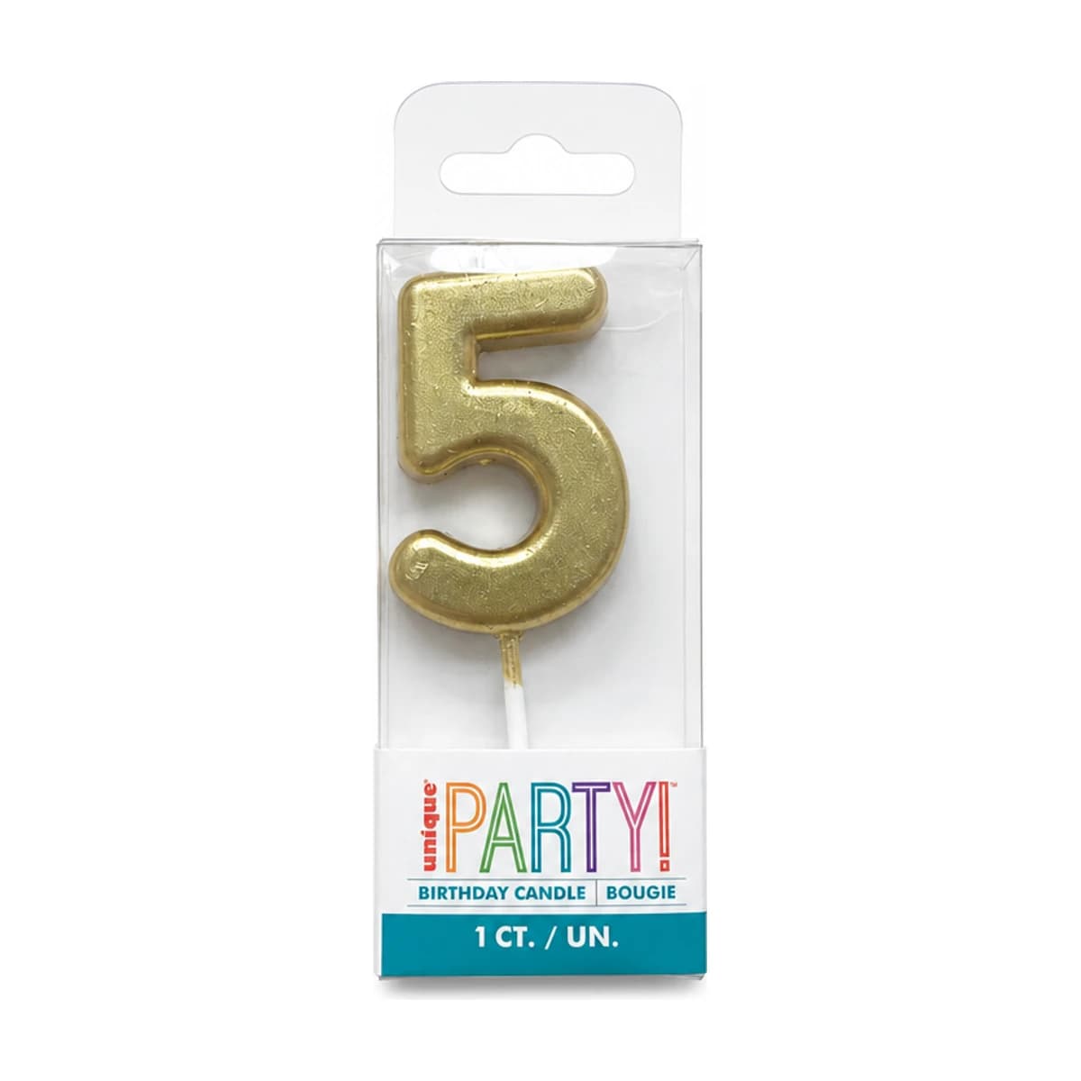 Gold Mini Birthday Candle, Number 5
