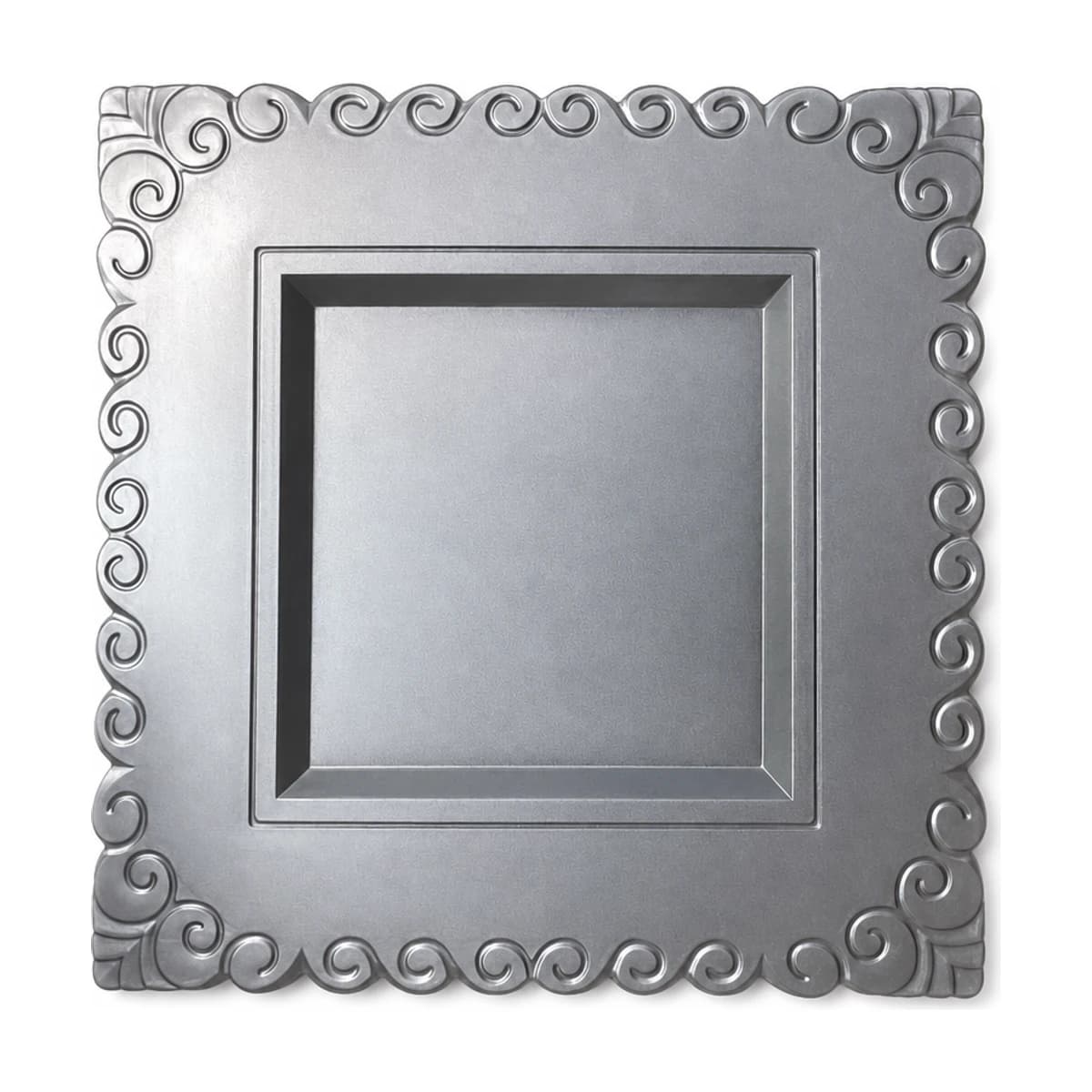 Silver Square Charger Plate with Scroll Border