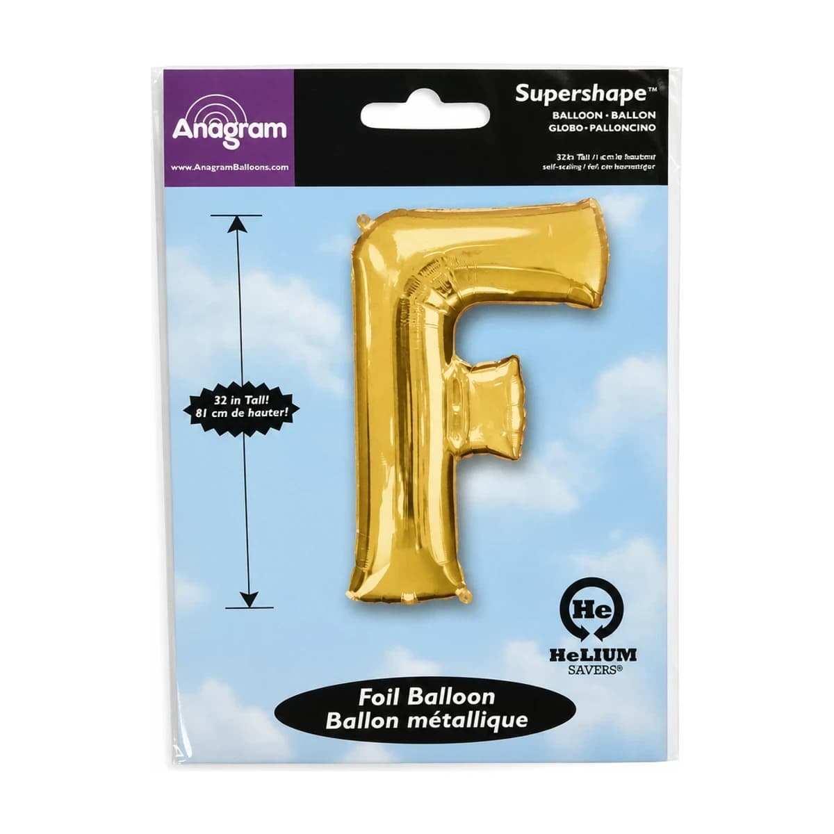 Letter F Gold Foil Balloon 34”