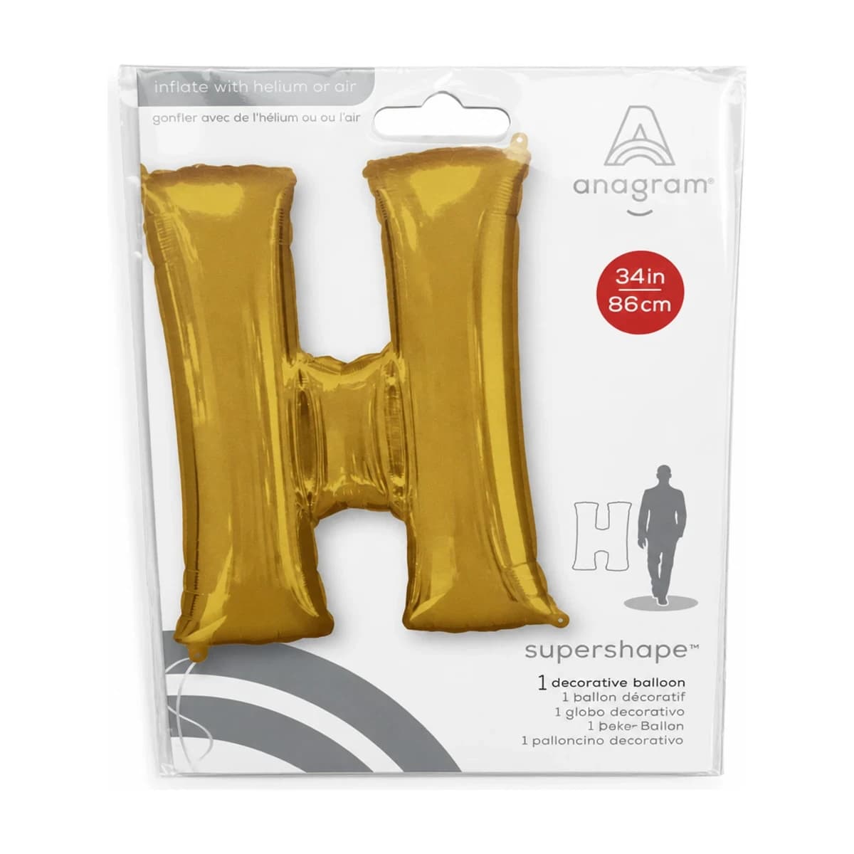 34" Gold Letter H Foil Balloon