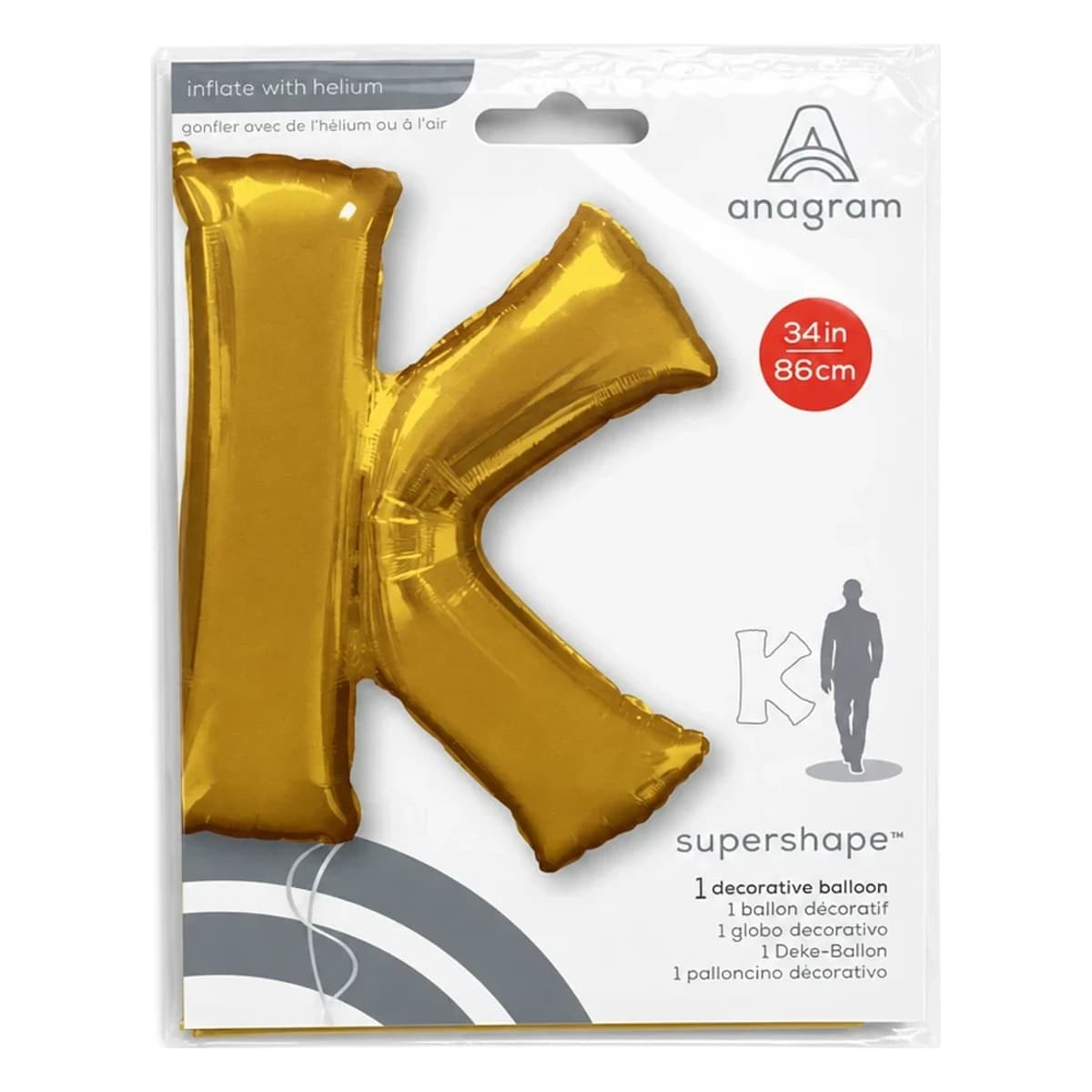 34" Gold Letter K Foil Balloon