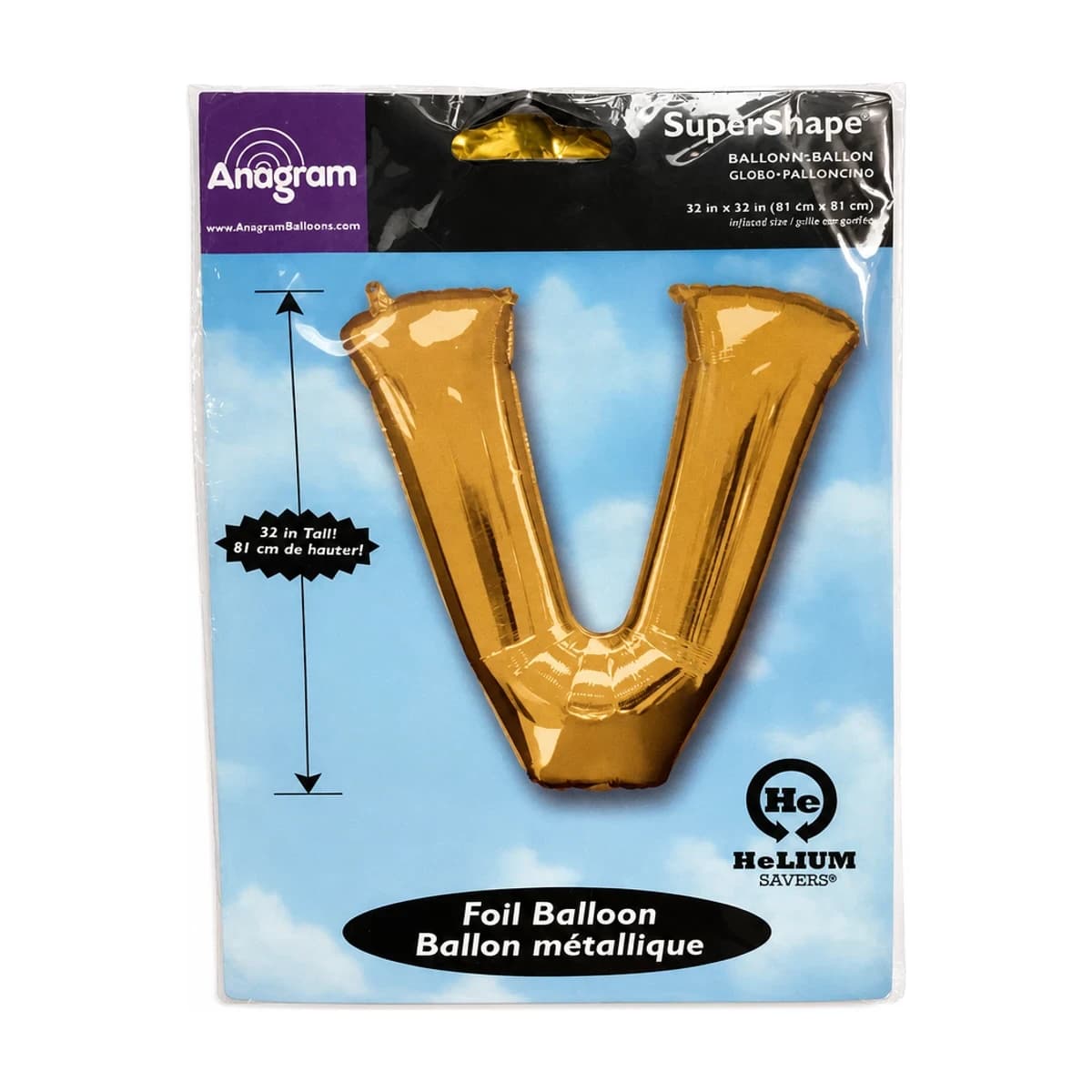 Letter V Foil Balloon 32”