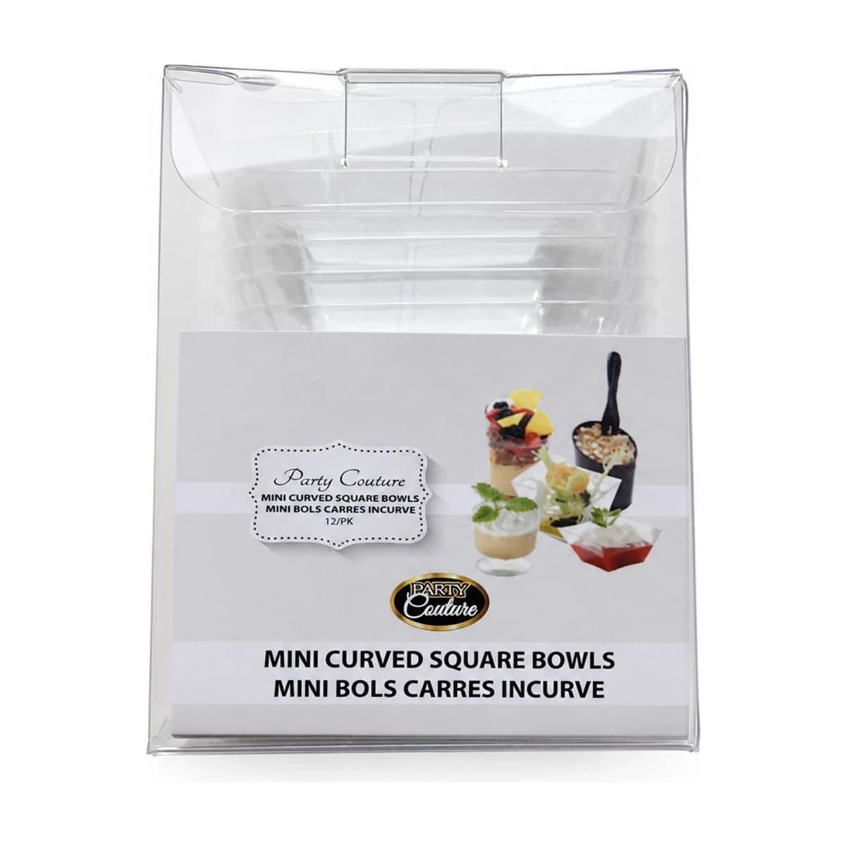 Clear Mini Curved Square Bowls, 12 Pack