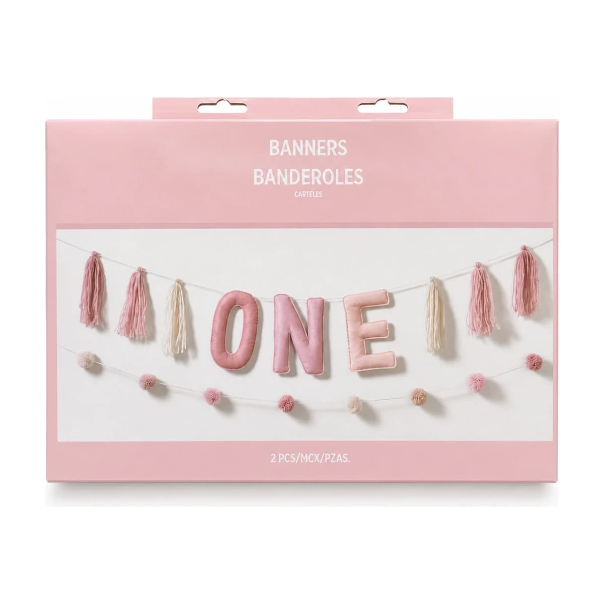 Pink ONE Balloon and Pom Pom Garland Set, 2 Pack