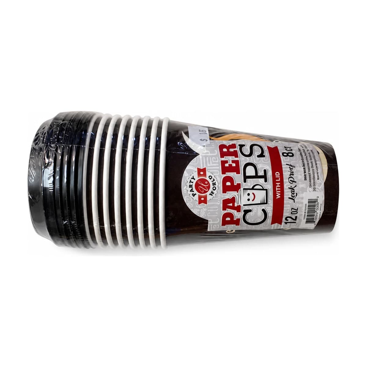 Black Paper Cups with Lids, 12 oz 8 Pack