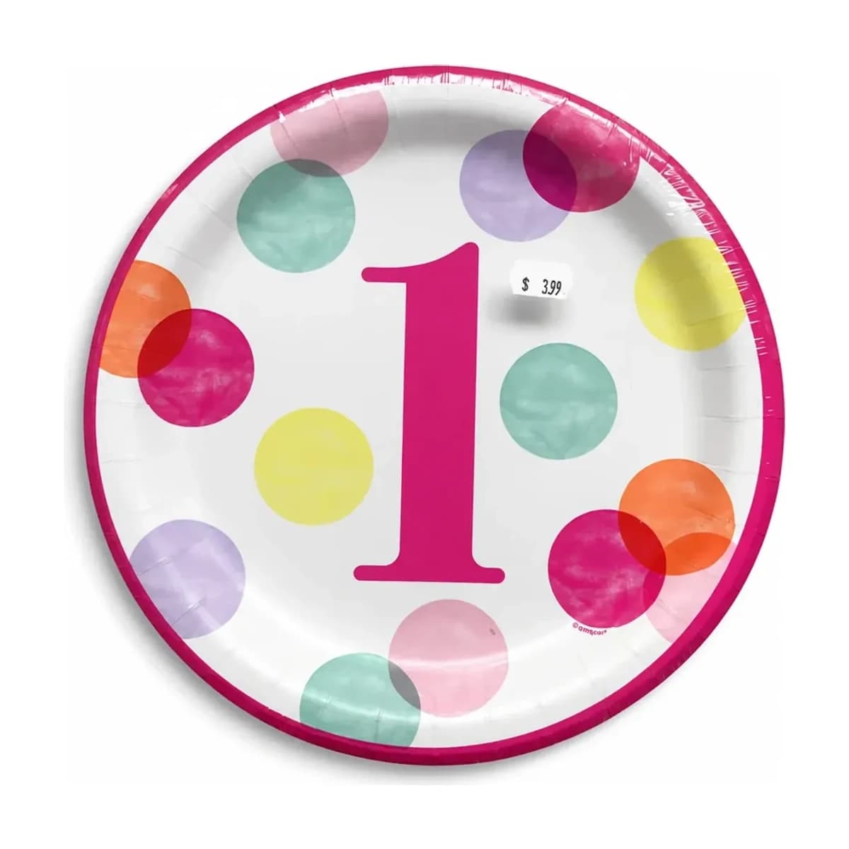 Pink Dots 1st Birthday Paper Plates