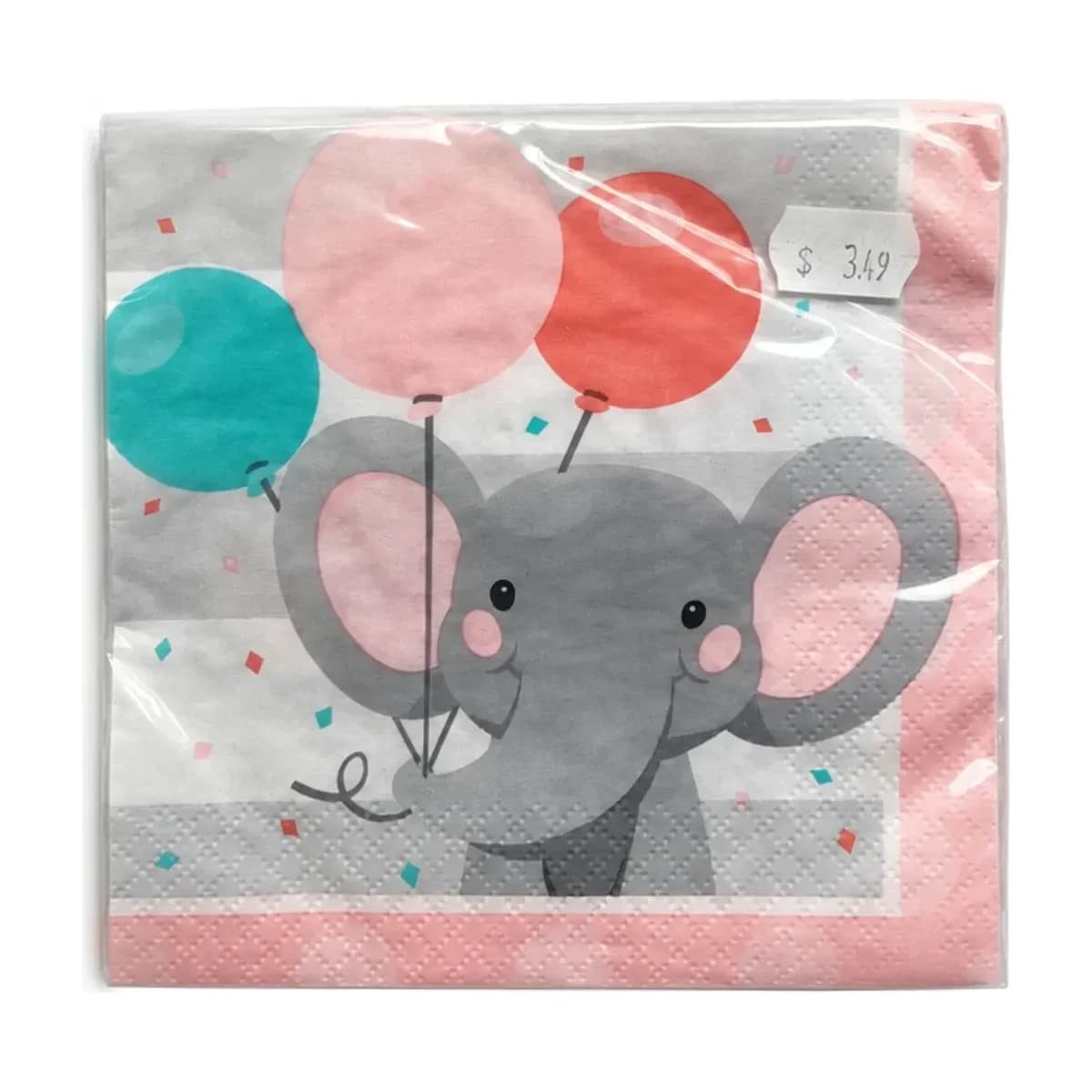 Pink Elephant Baby Shower Napkins, Elephant with Balloons
