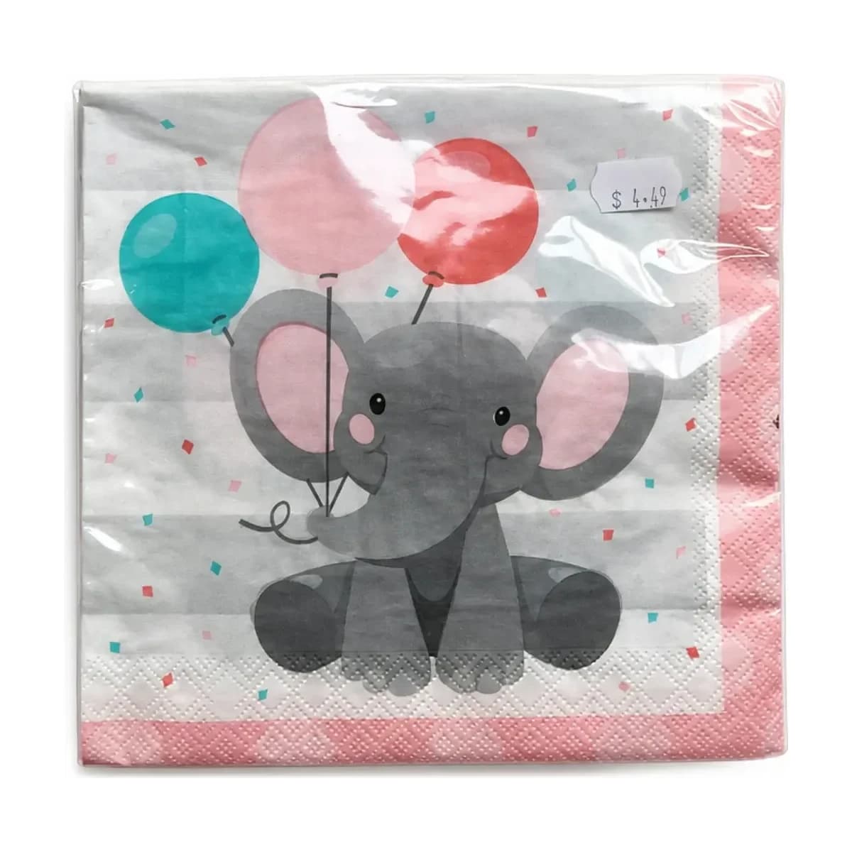 Pink Elephant Baby Shower Napkins, Sitting Elephant