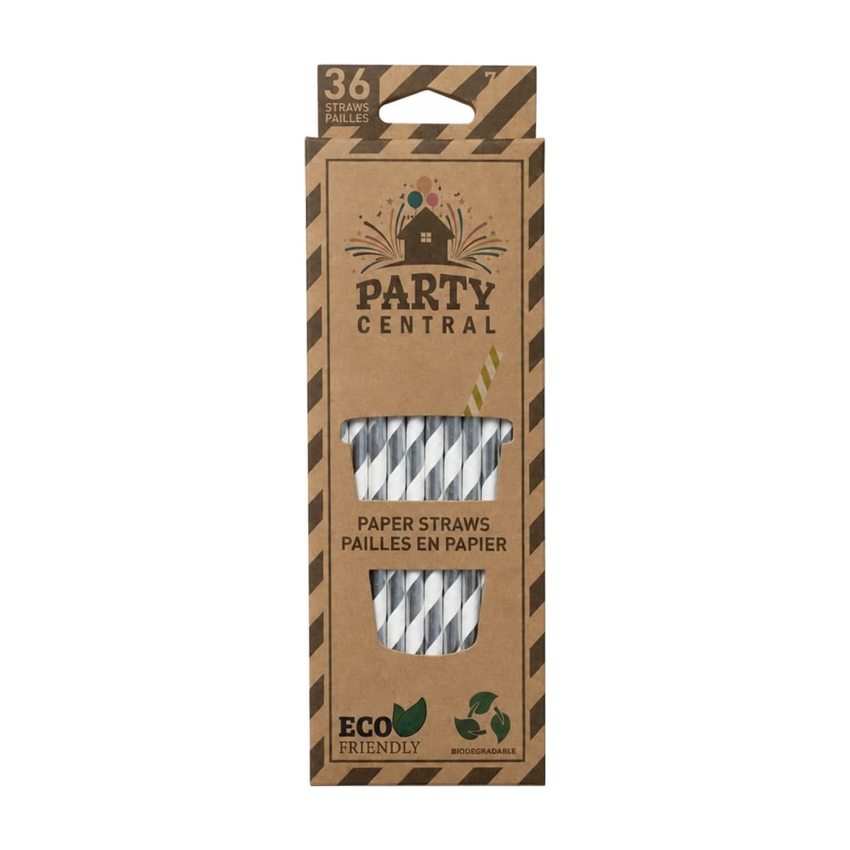 Silver Striped Paper Straws