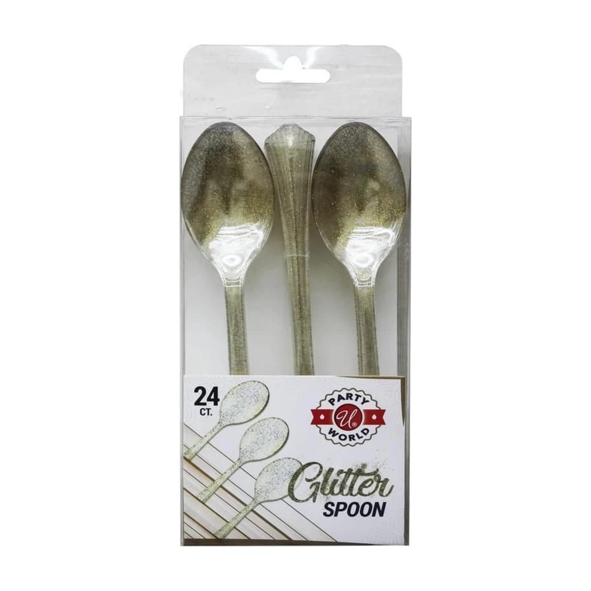 Gold Glitter Plastic Spoons, 24 Pack