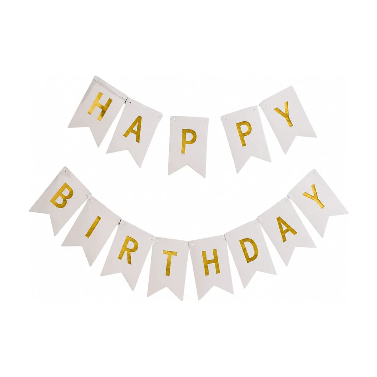 White And Gold Happy Birthday Banner