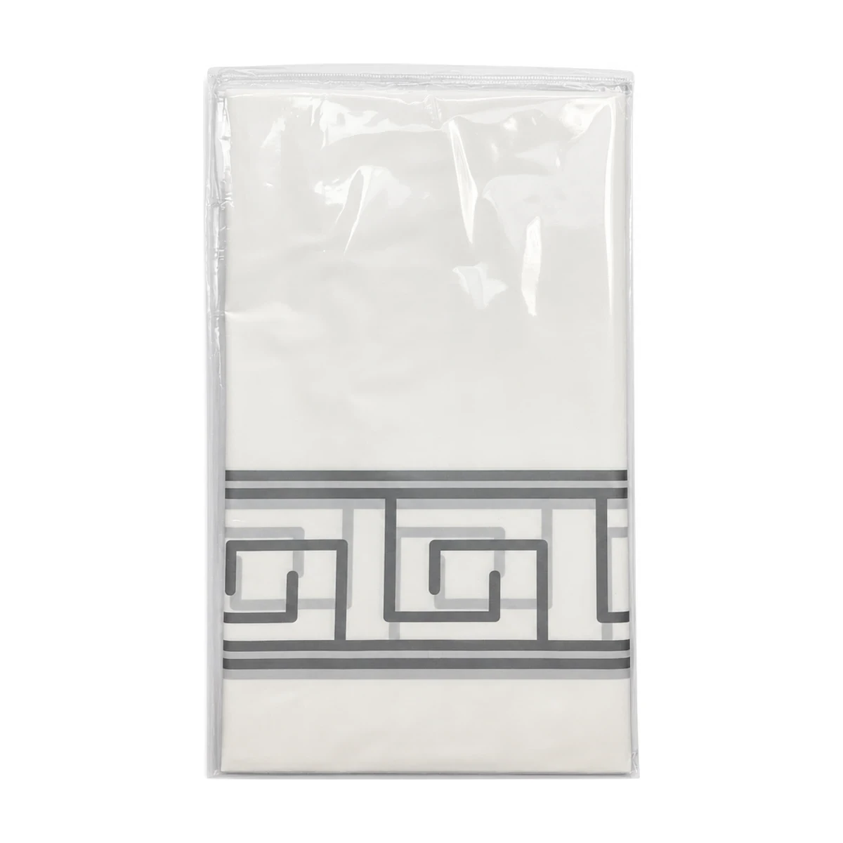 White and Silver Greek Key Table Cover, 54 x 108 in