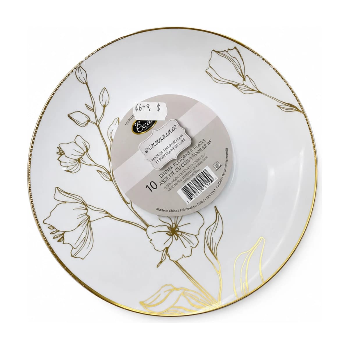 White and Gold Floral Plates, 7.5 in 10 Pack