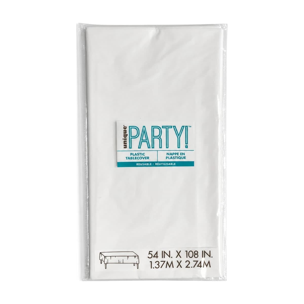 White Plastic Table Cover, 54 x 108 in