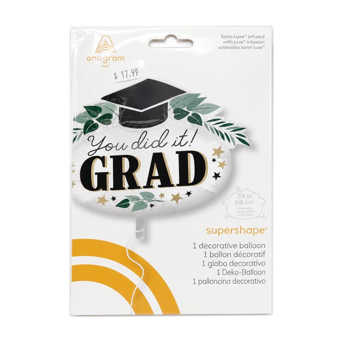 34" Foil Balloon - You Did It! Grad, Super Shape